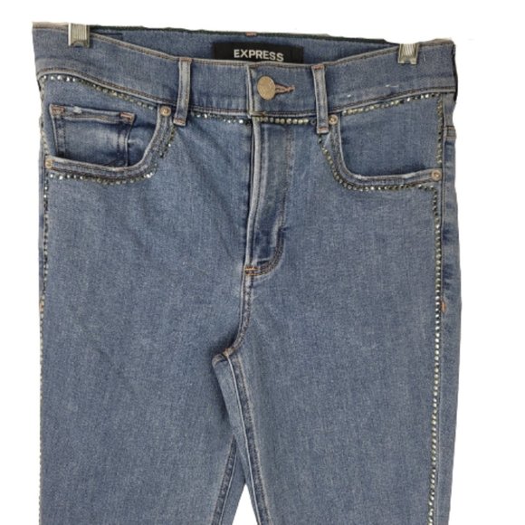 Express High Waisted Embellished Stripe Stretch Ankle Leggings Jeans - Picture 9 of 15